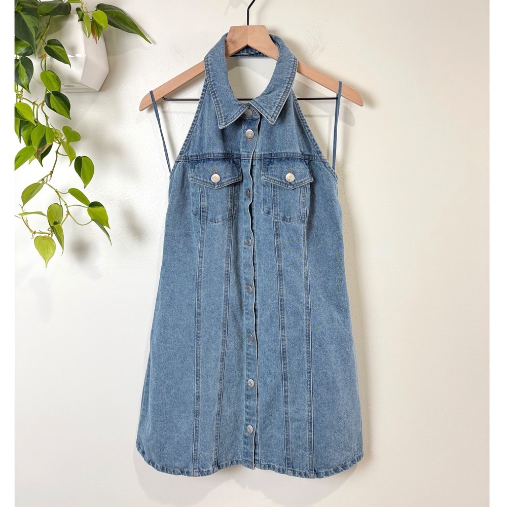 House of Harlow 1960 Womens Denim Cotton Halter Mini Dress Blue Medium Wash M